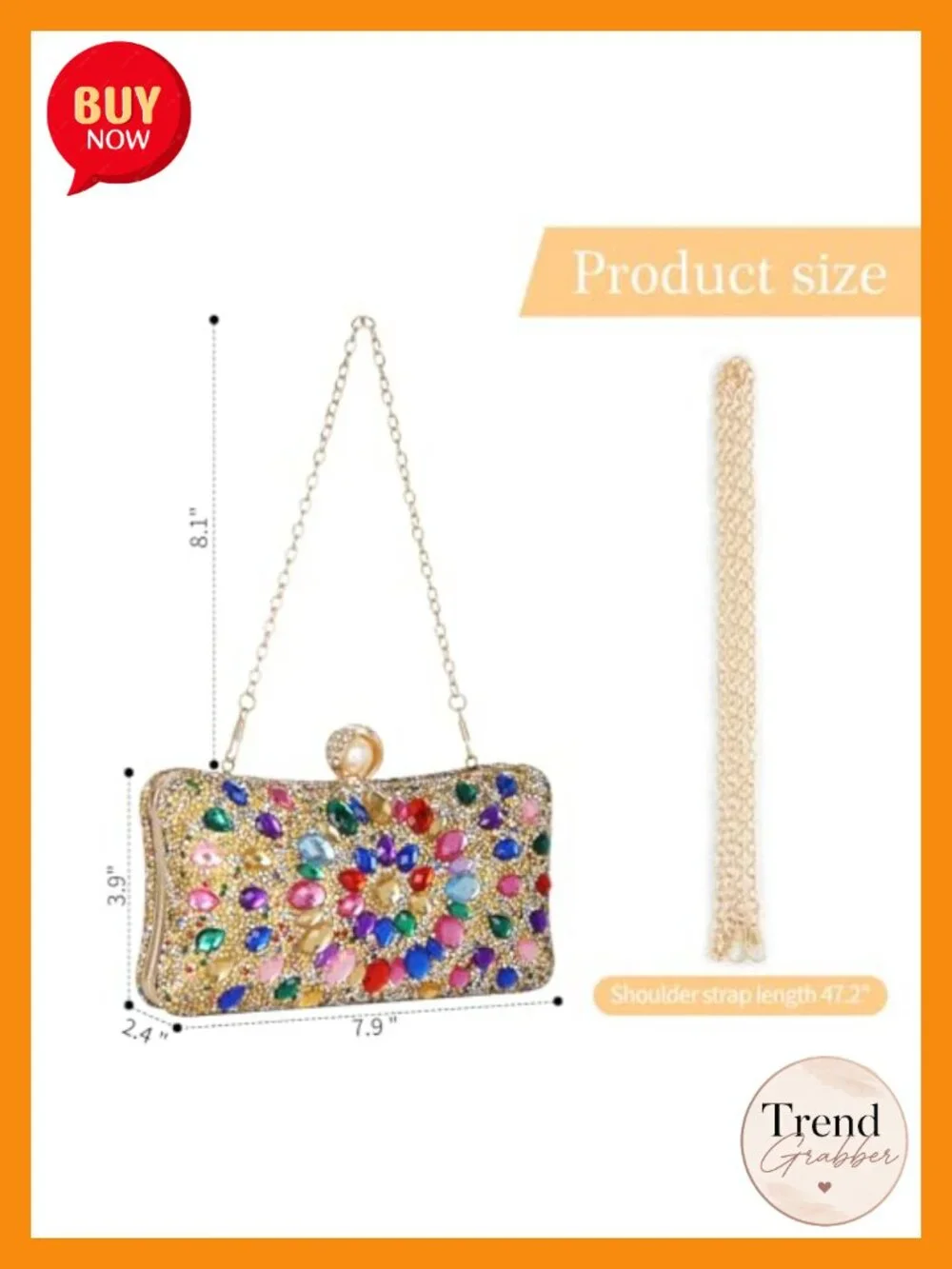 Sparkly Rhinestone Evening Bag with Detachable Chain Straps